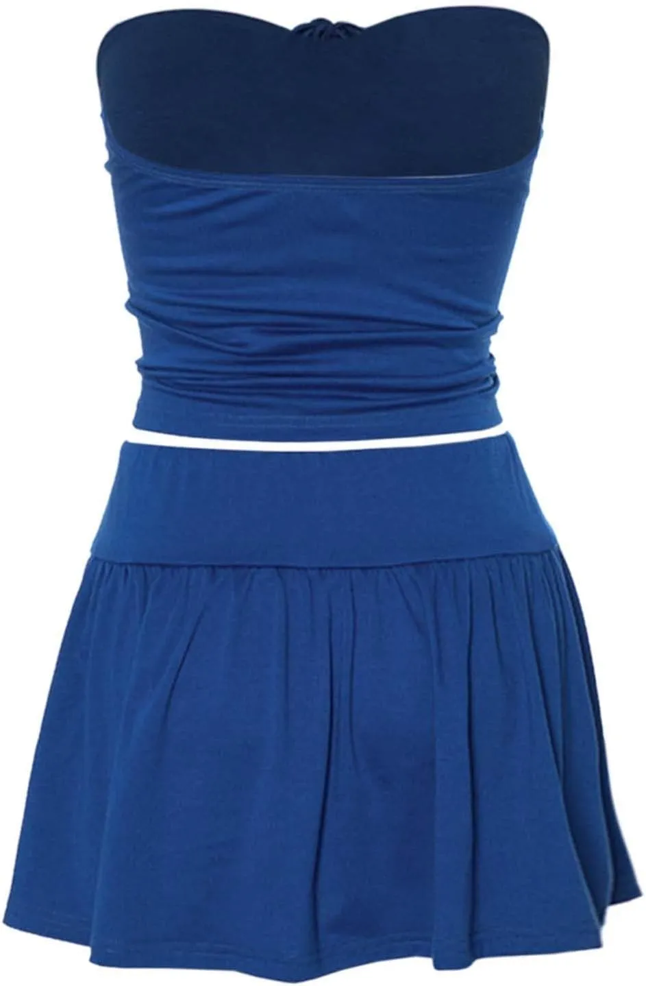 Women Sexy Summer 2 Piece Mini Skirt Set Y2K Off Shoulder Tube Tops Low Rise Ruffle Pleated Mini Skirts