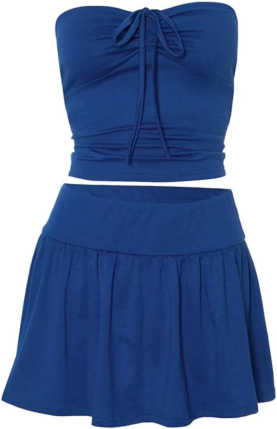Women Sexy Summer 2 Piece Mini Skirt Set Y2K Off Shoulder Tube Tops Low Rise Ruffle Pleated Mini Skirts