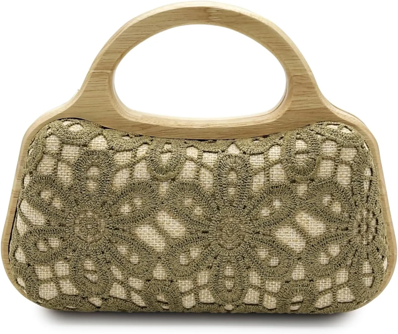Women Straw Embroidered Flowers Clutch Purse Wooden Top Handle Evening Handbag Summer Beach Purse Straw Crossbody Bag