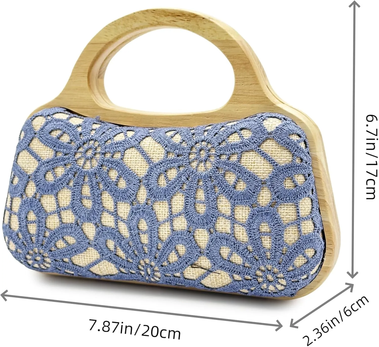 Women Straw Embroidered Flowers Clutch Purse Wooden Top Handle Evening Handbag Summer Beach Purse Straw Crossbody Bag