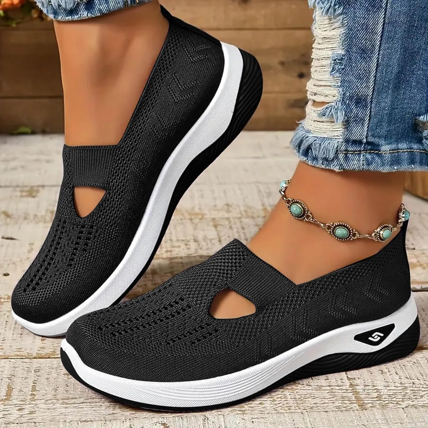 Women Walking Shoes Orthopedic Sock Sneakers Slip-On Woven Breathable Mesh Nursing Work Mesh Air Cushion Athletic Shoes