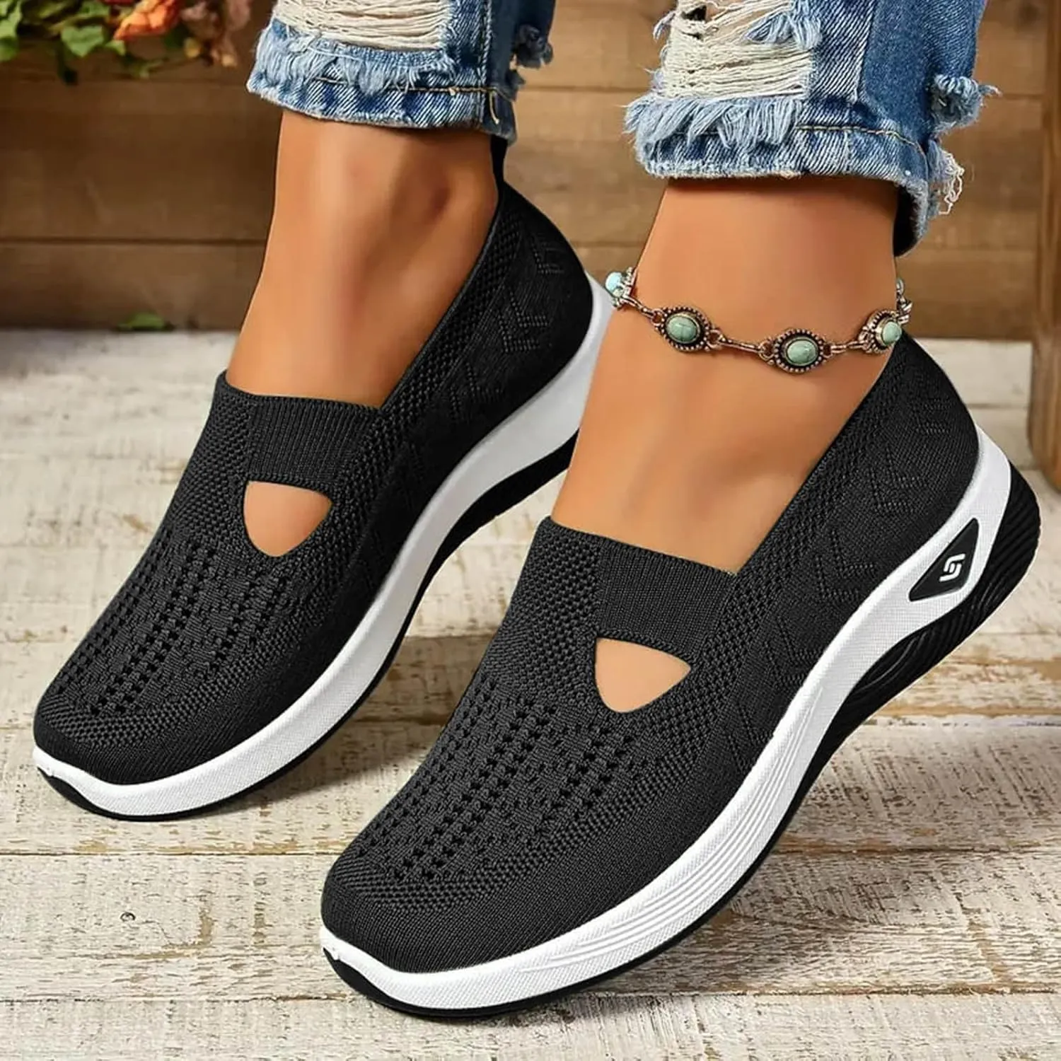 Women Walking Shoes Orthopedic Sock Sneakers Slip-On Woven Breathable Mesh Nursing Work Mesh Air Cushion Athletic Shoes