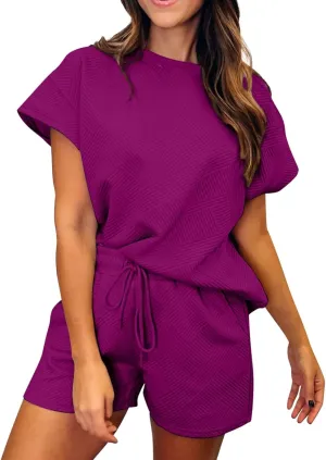 Women's 2 Piece Outfits Lounge Sets Casual Short Sleeve Shirts Shorts Pajamas Sweatsuit Set Spring Outfits 2024