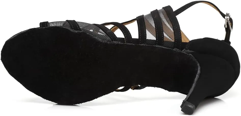 Women's Ballroom Dance Shoes Satin Latin Salsa Dancing Shoes Cross Strap Suede Sole YCL300