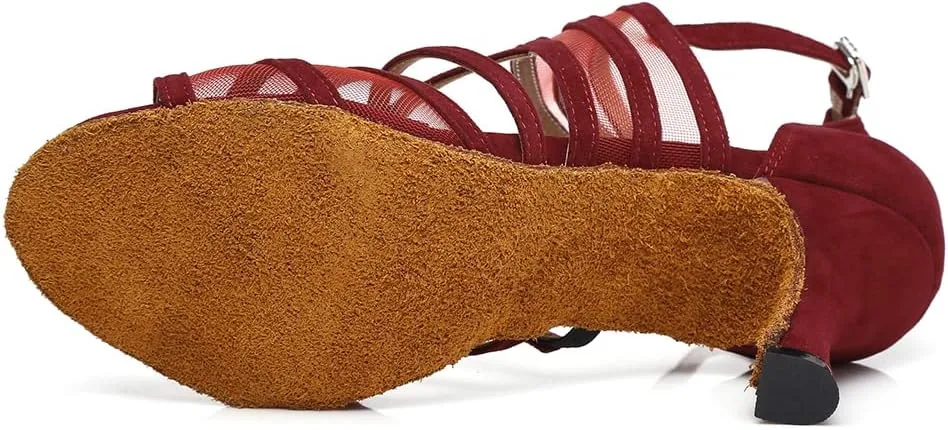 Women's Ballroom Dance Shoes Satin Latin Salsa Dancing Shoes Cross Strap Suede Sole YCL300