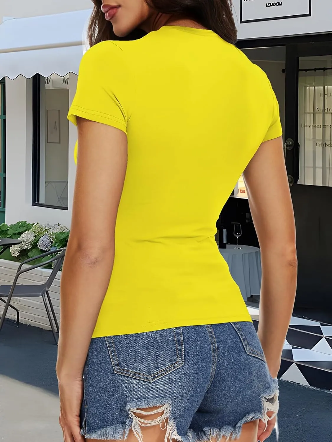 Womens Basic Tees Summer Short Sleeve Shirts Slim Fit Tight T Shirt Going Out Tops