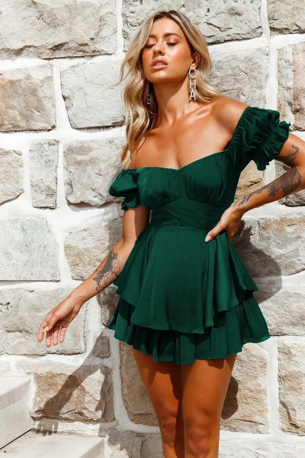 Women's Boho Romper Off Shoulder Ruffle Chiffon Shorts Jumpsuit Playsuits