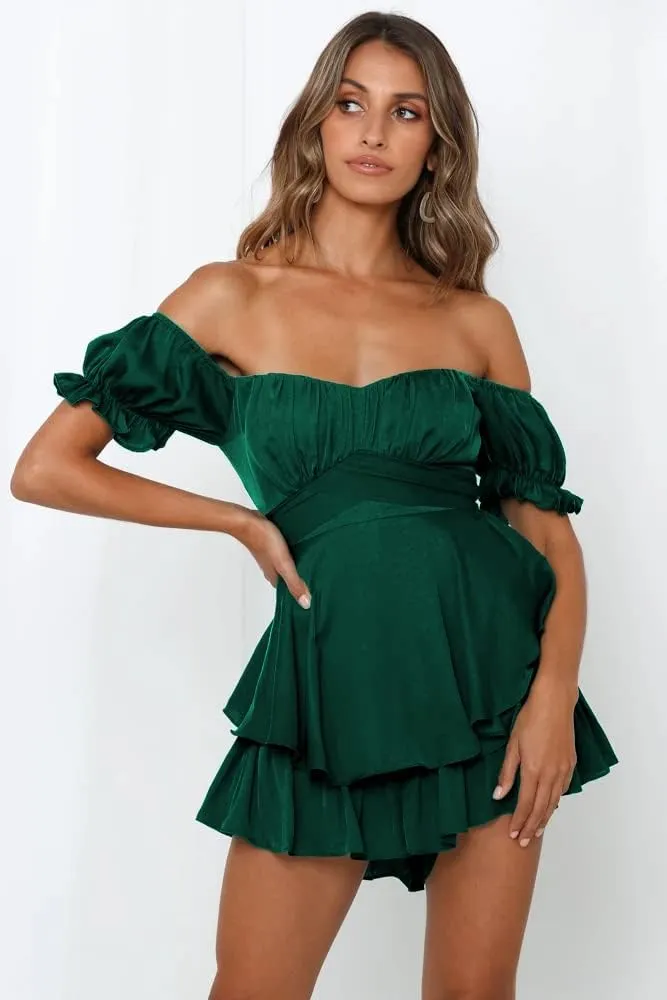Women's Boho Romper Off Shoulder Ruffle Chiffon Shorts Jumpsuit Playsuits