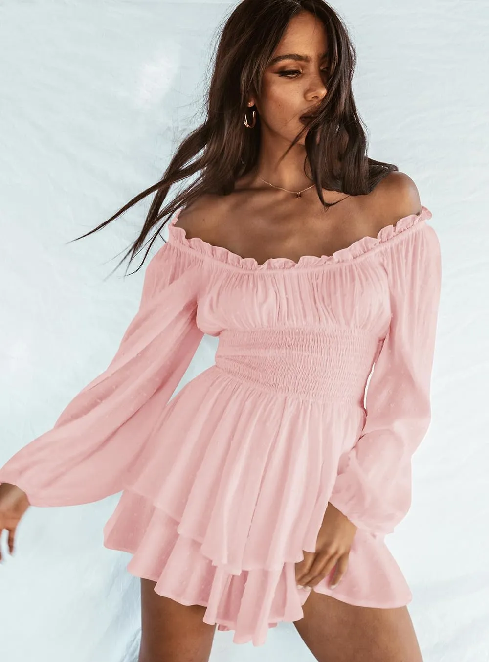 Women's Boho Romper Off Shoulder Ruffle Chiffon Shorts Jumpsuit Playsuits