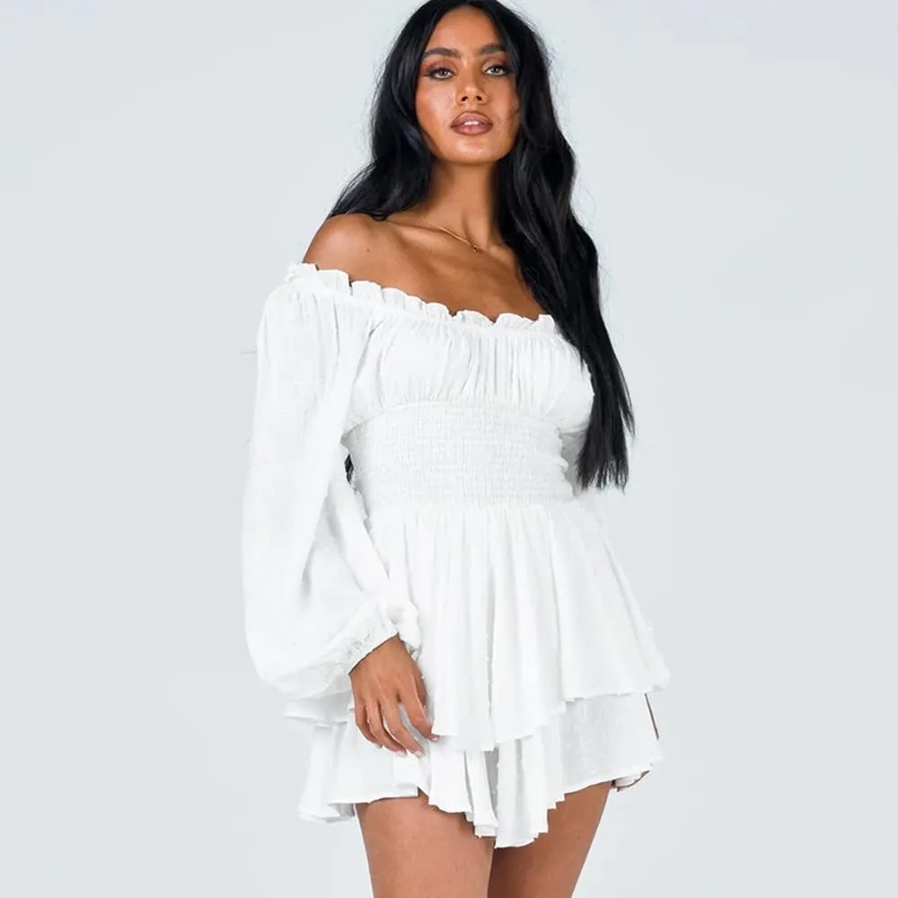 Women's Boho Romper Off Shoulder Ruffle Chiffon Shorts Jumpsuit Playsuits