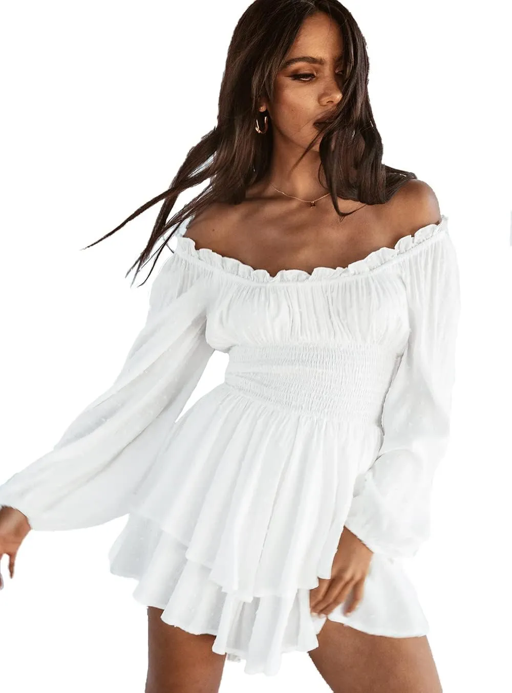 Women's Boho Romper Off Shoulder Ruffle Chiffon Shorts Jumpsuit Playsuits