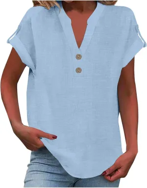 Women's Business Casual Tops Summer Elegant Satin Silk Short Sleeve Shirts V Neck Chiffon Work Business Blouses