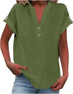 Women's Business Casual Tops Summer Elegant Satin Silk Short Sleeve Shirts V Neck Chiffon Work Business Blouses