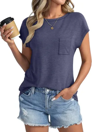 Womens Cap Sleeve Crew Neck T Shirts Loose Fit Short Sleeve Shirts Casual Summer Tops 2025