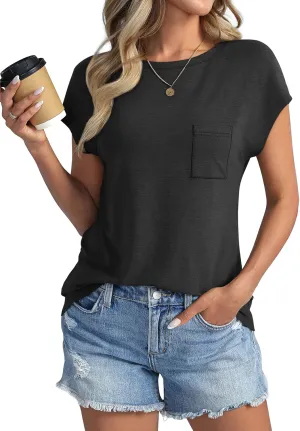 Womens Cap Sleeve Crew Neck T Shirts Loose Fit Short Sleeve Shirts Casual Summer Tops 2025