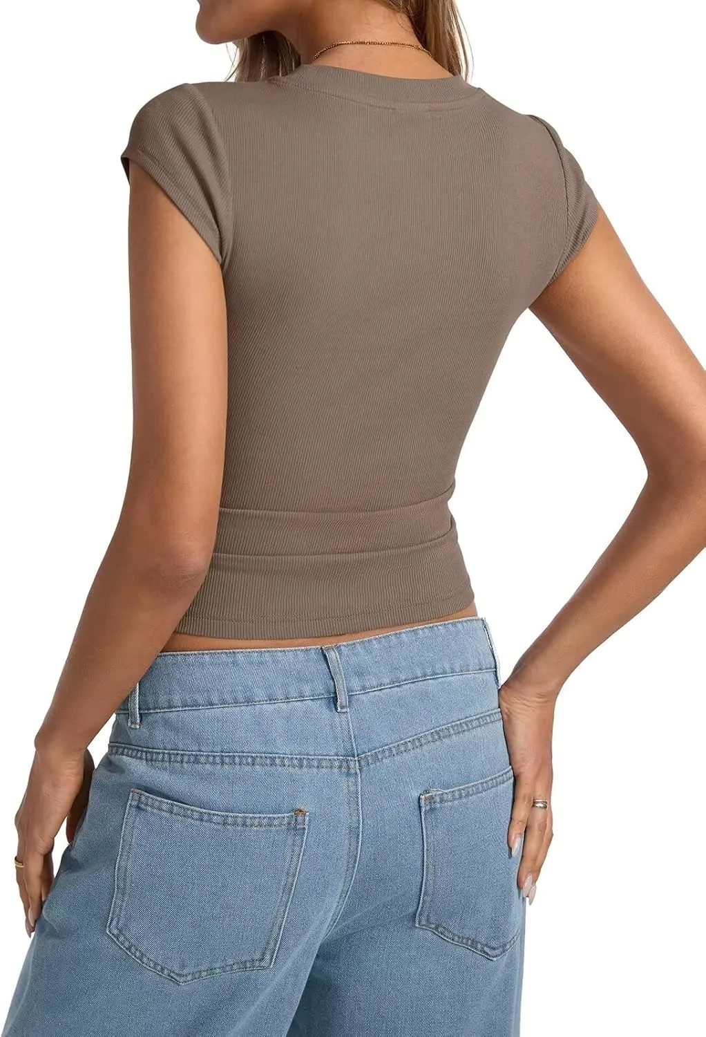 Womens Cap Sleeve Tops Summer Crew Neck Short Sleeve Shirts Slim Fit Basic Ribbed Tops Y2K 2025 Going Out Crop