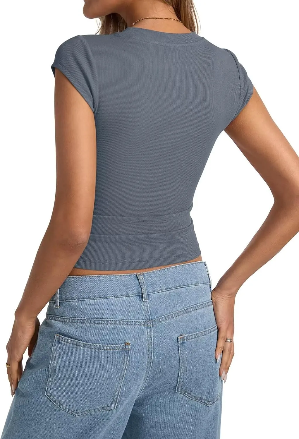 Womens Cap Sleeve Tops Summer Crew Neck Short Sleeve Shirts Slim Fit Basic Ribbed Tops Y2K 2025 Going Out Crop