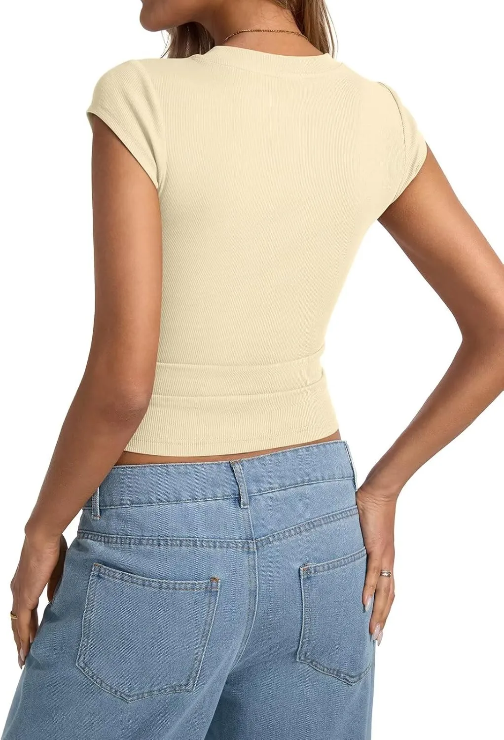 Womens Cap Sleeve Tops Summer Crew Neck Short Sleeve Shirts Slim Fit Basic Ribbed Tops Y2K 2025 Going Out Crop