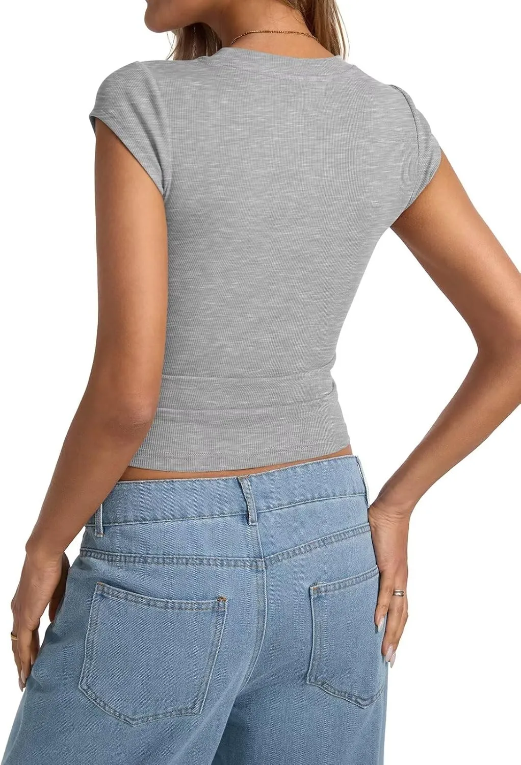 Womens Cap Sleeve Tops Summer Crew Neck Short Sleeve Shirts Slim Fit Basic Ribbed Tops Y2K 2025 Going Out Crop
