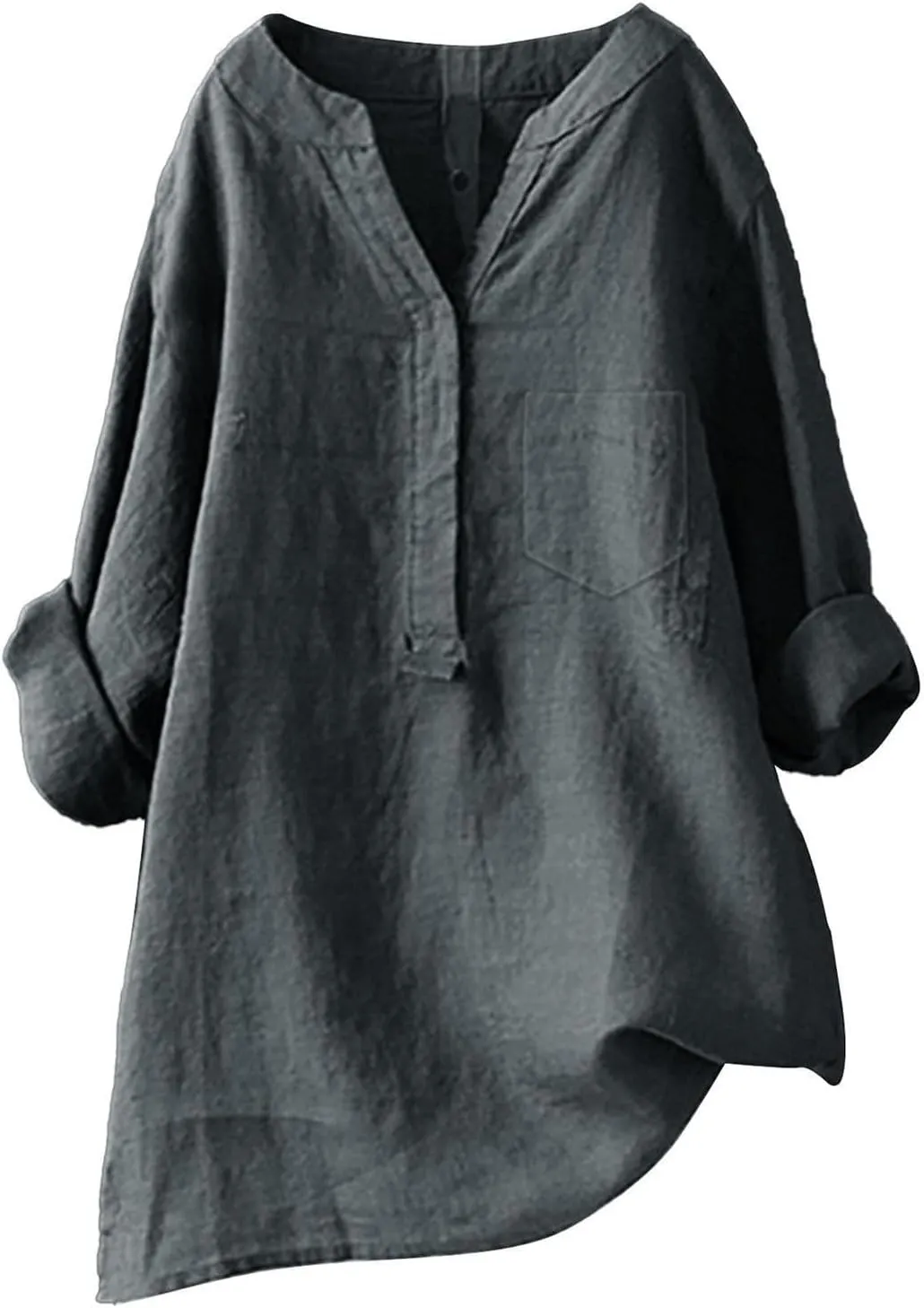Womens Casual Button V Neck Short Sleeve Shirts Oversized Solid Cotton Linen Blouses Tops Ladies Tunics Tshirts