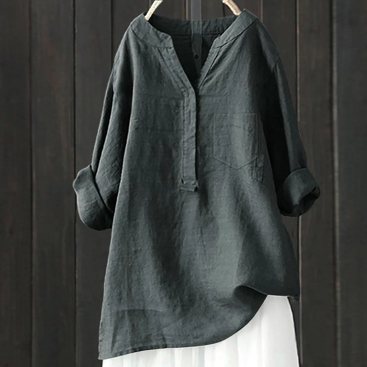 Womens Casual Button V Neck Short Sleeve Shirts Oversized Solid Cotton Linen Blouses Tops Ladies Tunics Tshirts