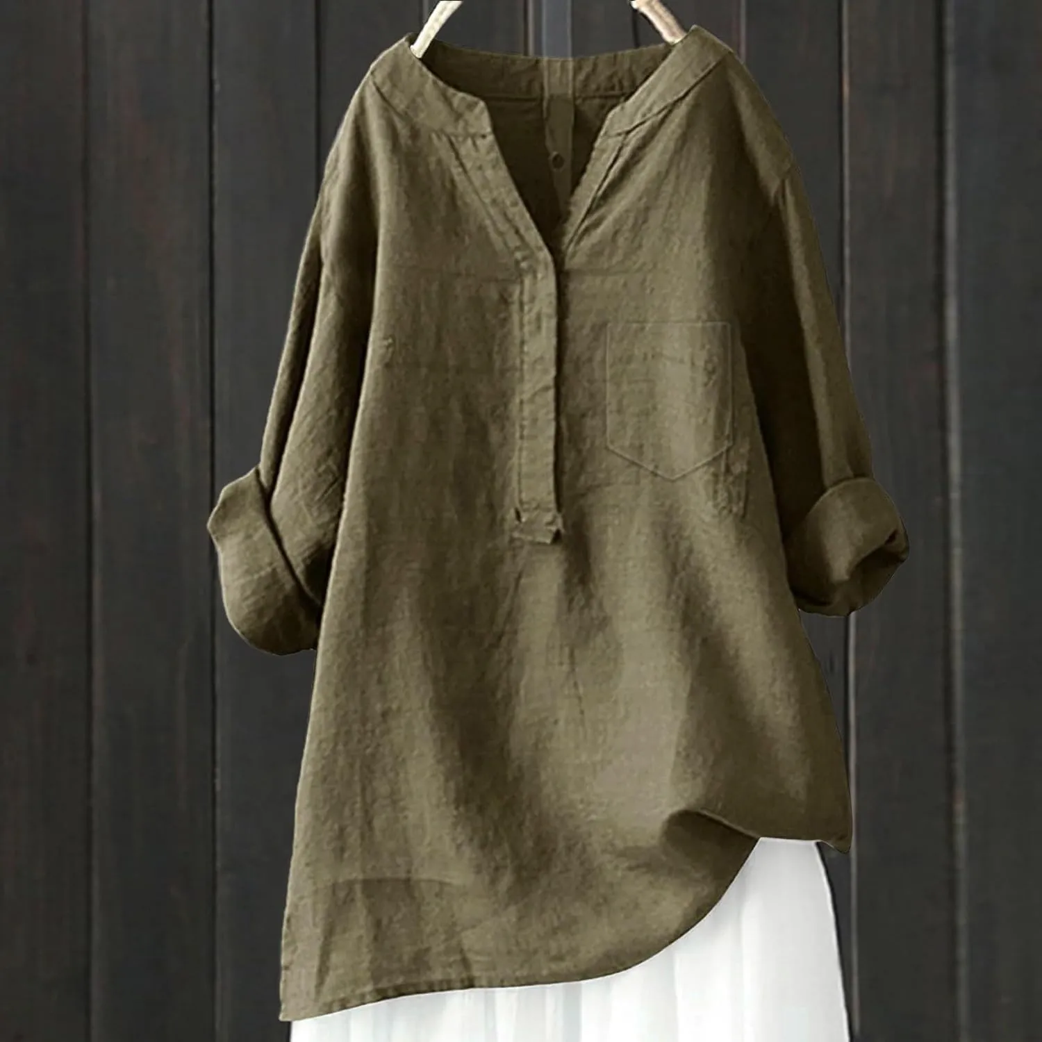 Womens Casual Button V Neck Short Sleeve Shirts Oversized Solid Cotton Linen Blouses Tops Ladies Tunics Tshirts