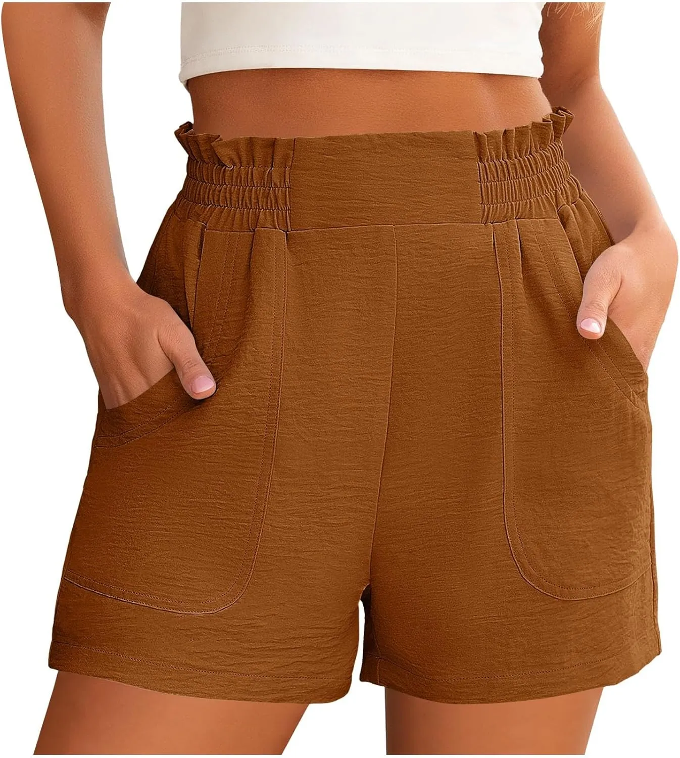 Womens Casual High Waisted Shorts Wide Leg Frill Elastic Waist Lounge Cute Beach Shorts 2025 Summer Vacation Outfits