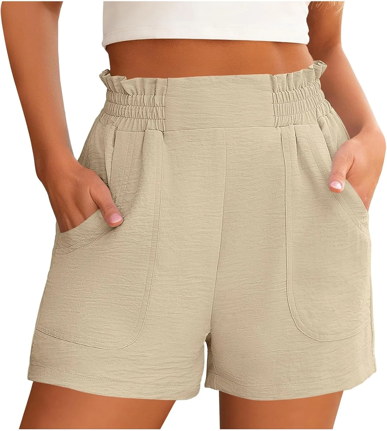 Womens Casual High Waisted Shorts Wide Leg Frill Elastic Waist Lounge Cute Beach Shorts 2025 Summer Vacation Outfits