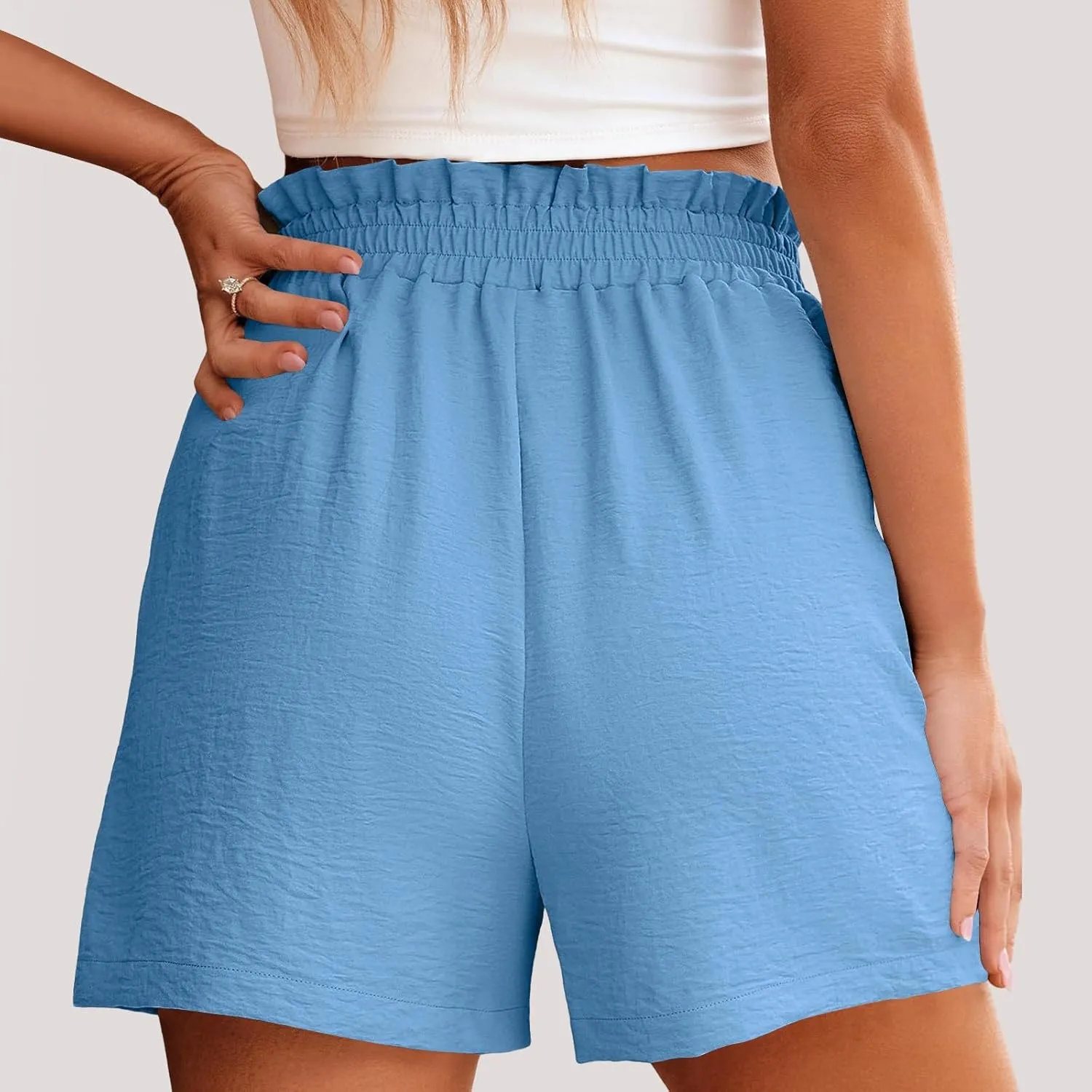 Womens Casual High Waisted Shorts Wide Leg Frill Elastic Waist Lounge Cute Beach Shorts 2025 Summer Vacation Outfits