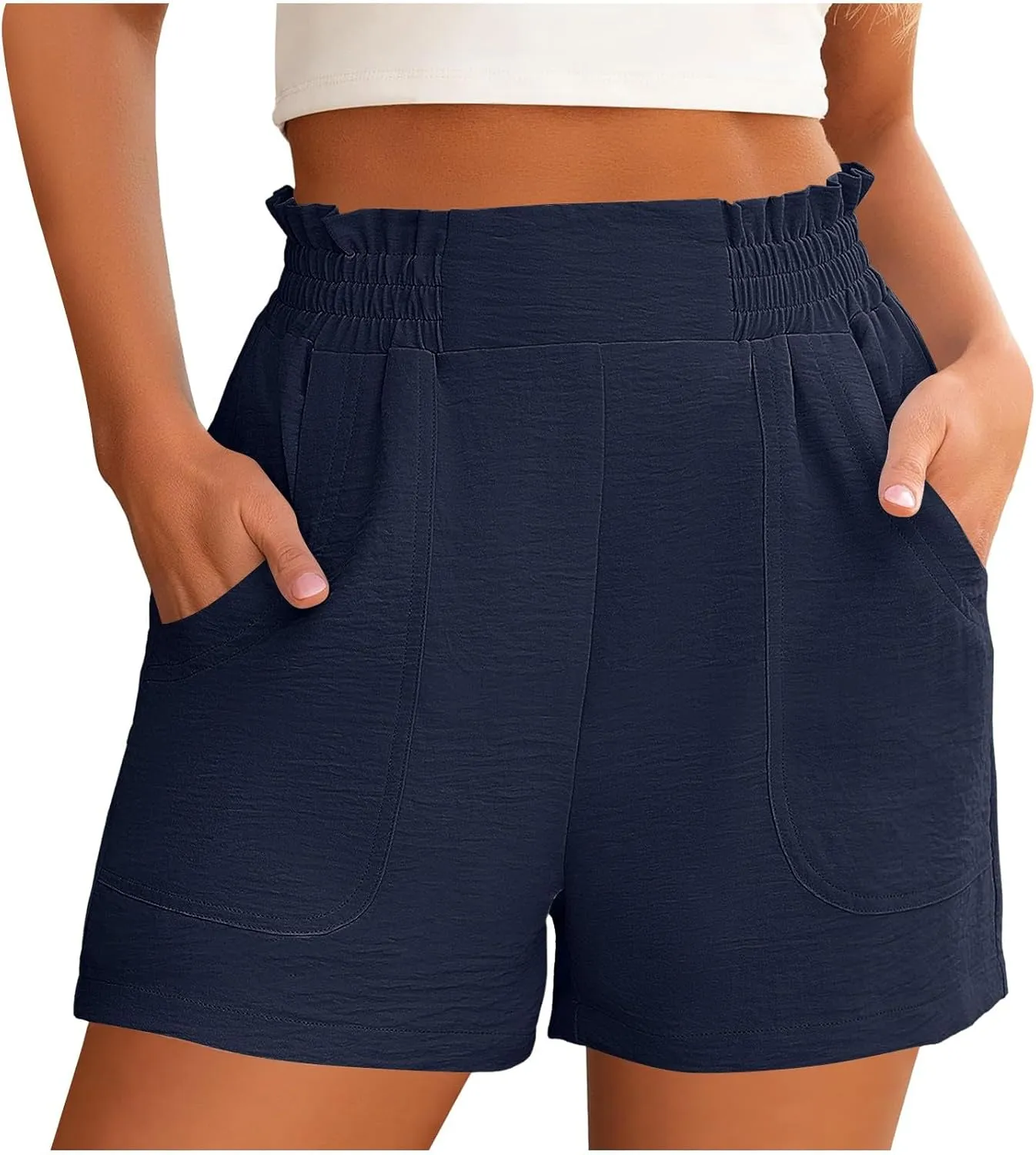 Womens Casual High Waisted Shorts Wide Leg Frill Elastic Waist Lounge Cute Beach Shorts 2025 Summer Vacation Outfits