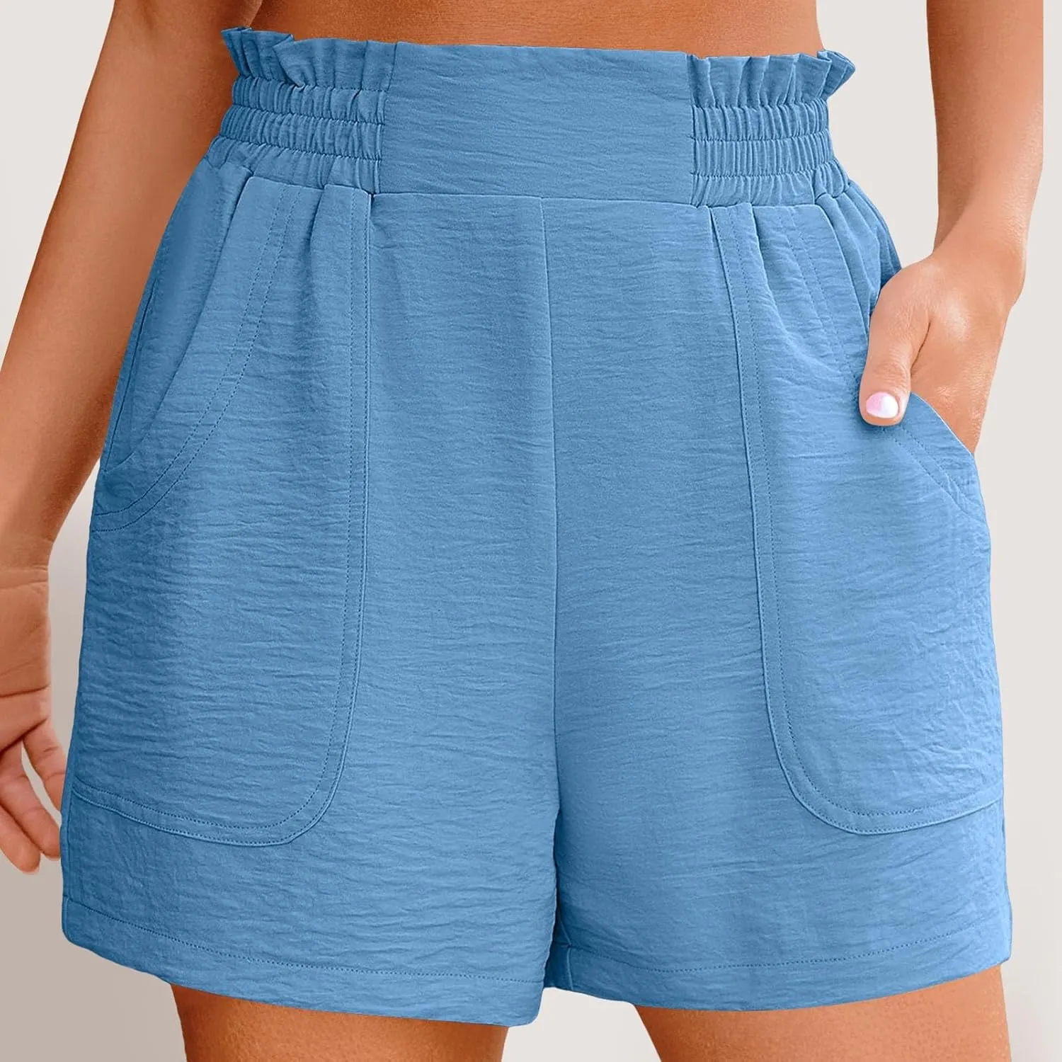 Womens Casual High Waisted Shorts Wide Leg Frill Elastic Waist Lounge Cute Beach Shorts 2025 Summer Vacation Outfits