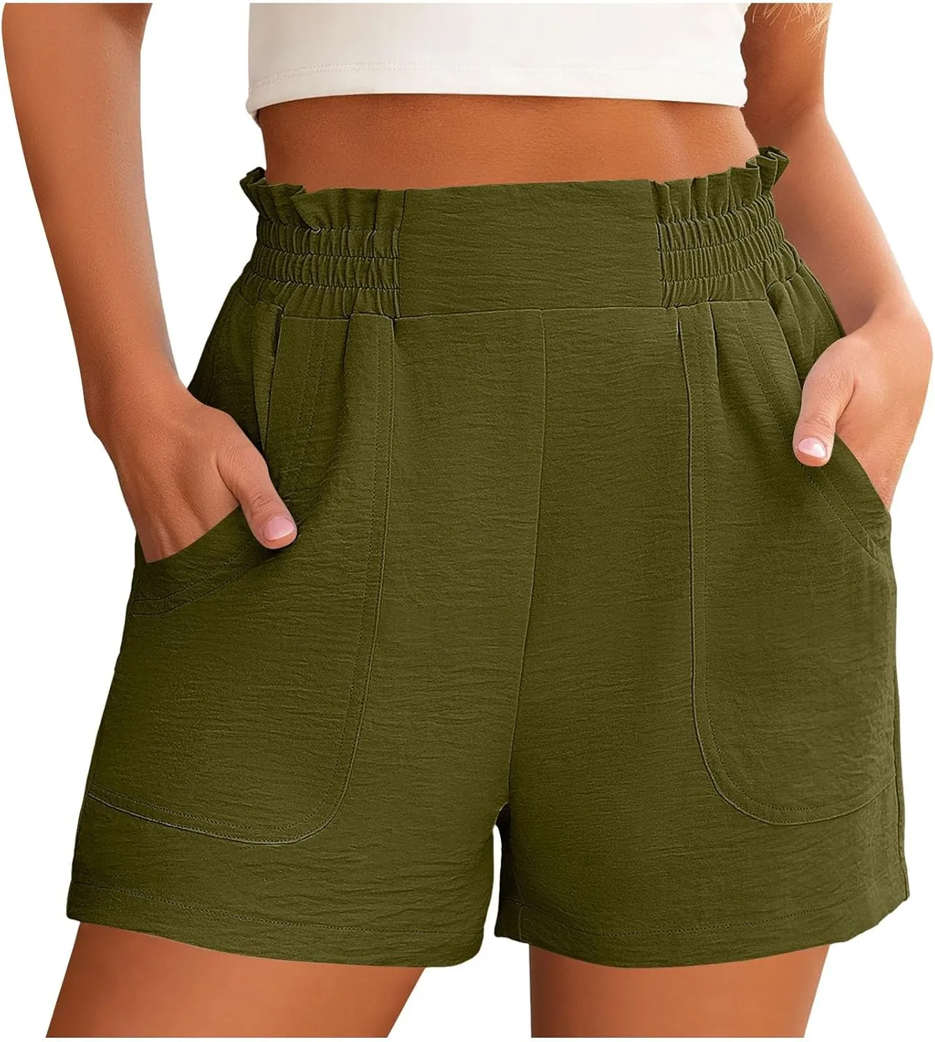 Womens Casual High Waisted Shorts Wide Leg Frill Elastic Waist Lounge Cute Beach Shorts 2025 Summer Vacation Outfits