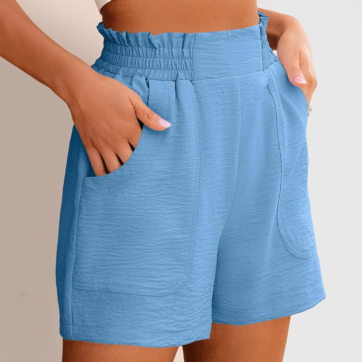 Womens Casual High Waisted Shorts Wide Leg Frill Elastic Waist Lounge Cute Beach Shorts 2025 Summer Vacation Outfits