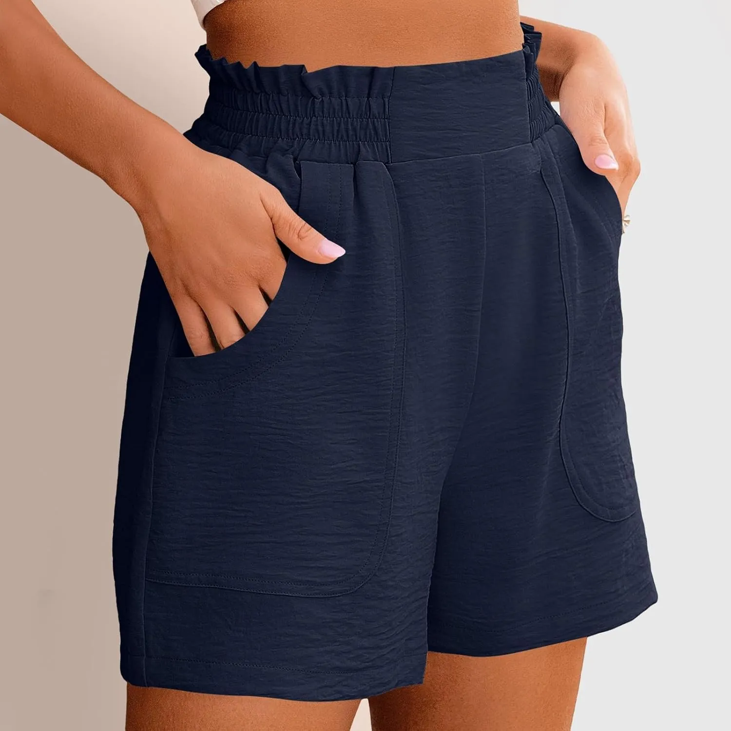 Womens Casual High Waisted Shorts Wide Leg Frill Elastic Waist Lounge Cute Beach Shorts 2025 Summer Vacation Outfits