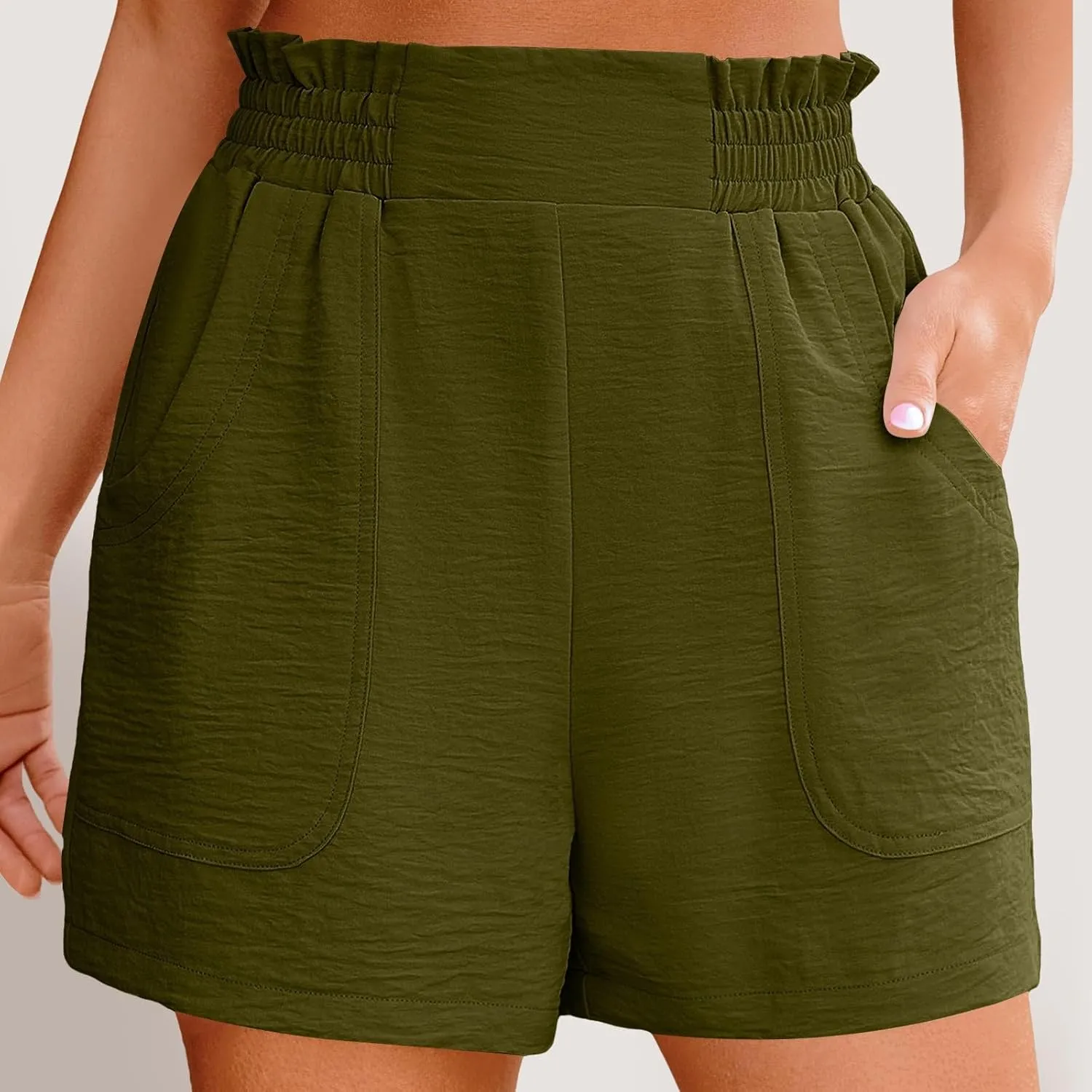 Womens Casual High Waisted Shorts Wide Leg Frill Elastic Waist Lounge Cute Beach Shorts 2025 Summer Vacation Outfits