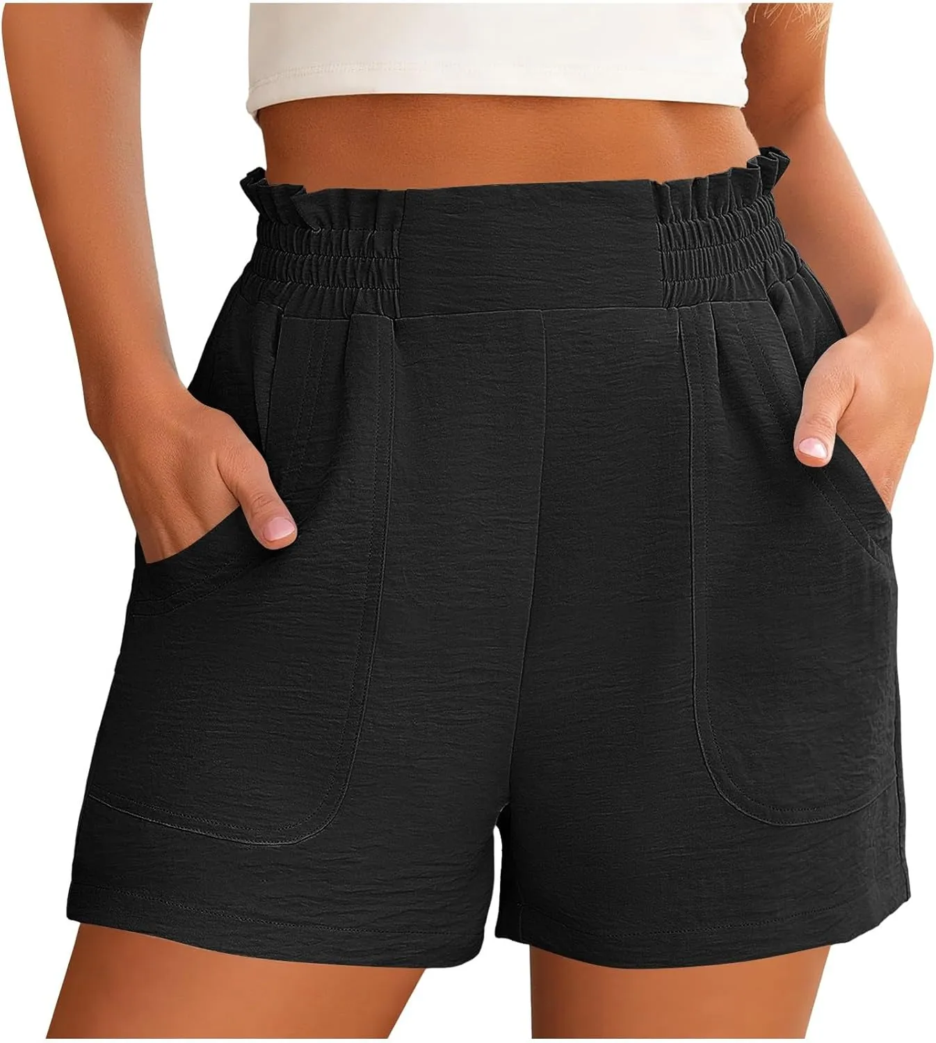 Womens Casual High Waisted Shorts Wide Leg Frill Elastic Waist Lounge Cute Beach Shorts 2025 Summer Vacation Outfits
