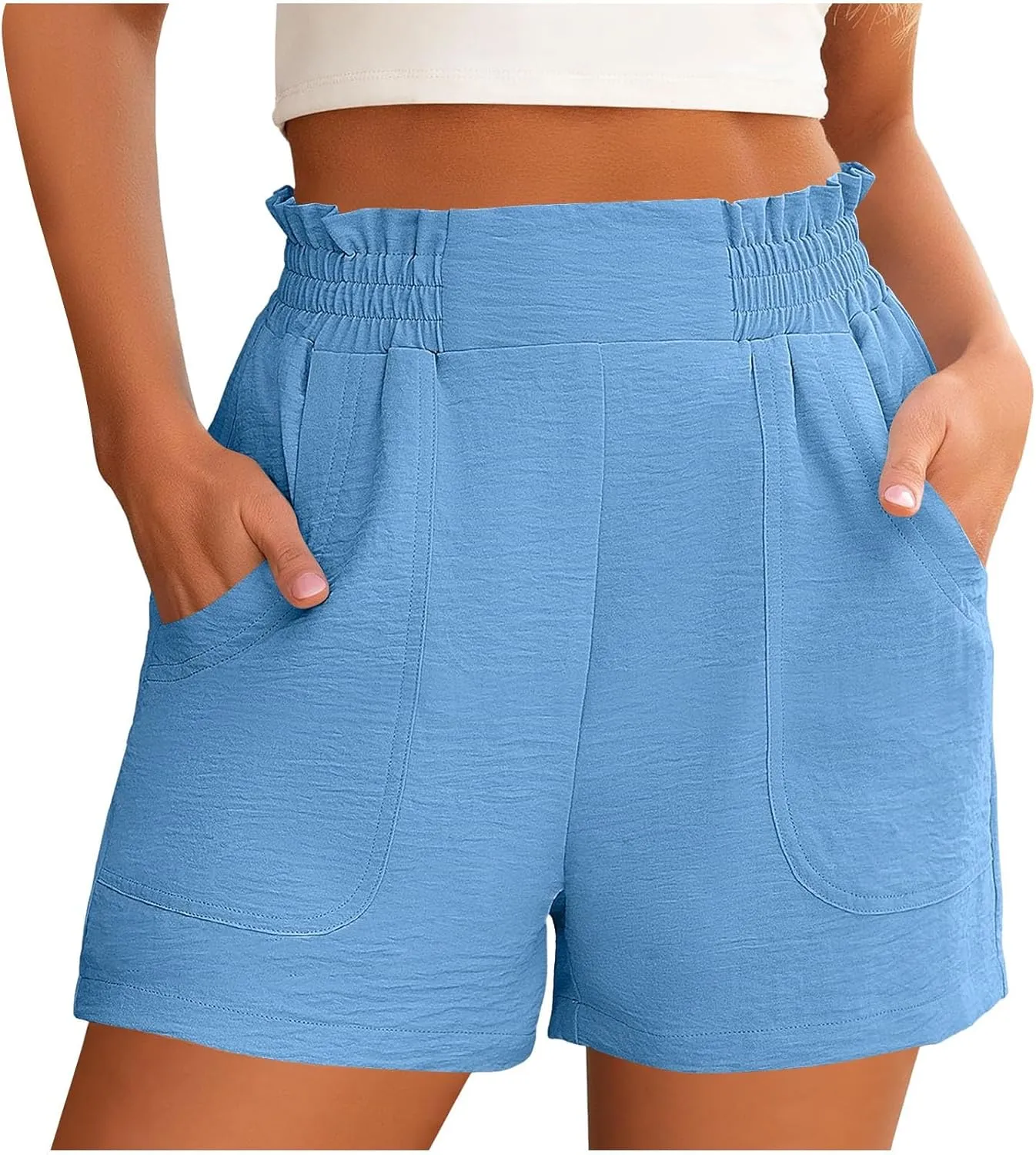Womens Casual High Waisted Shorts Wide Leg Frill Elastic Waist Lounge Cute Beach Shorts 2025 Summer Vacation Outfits