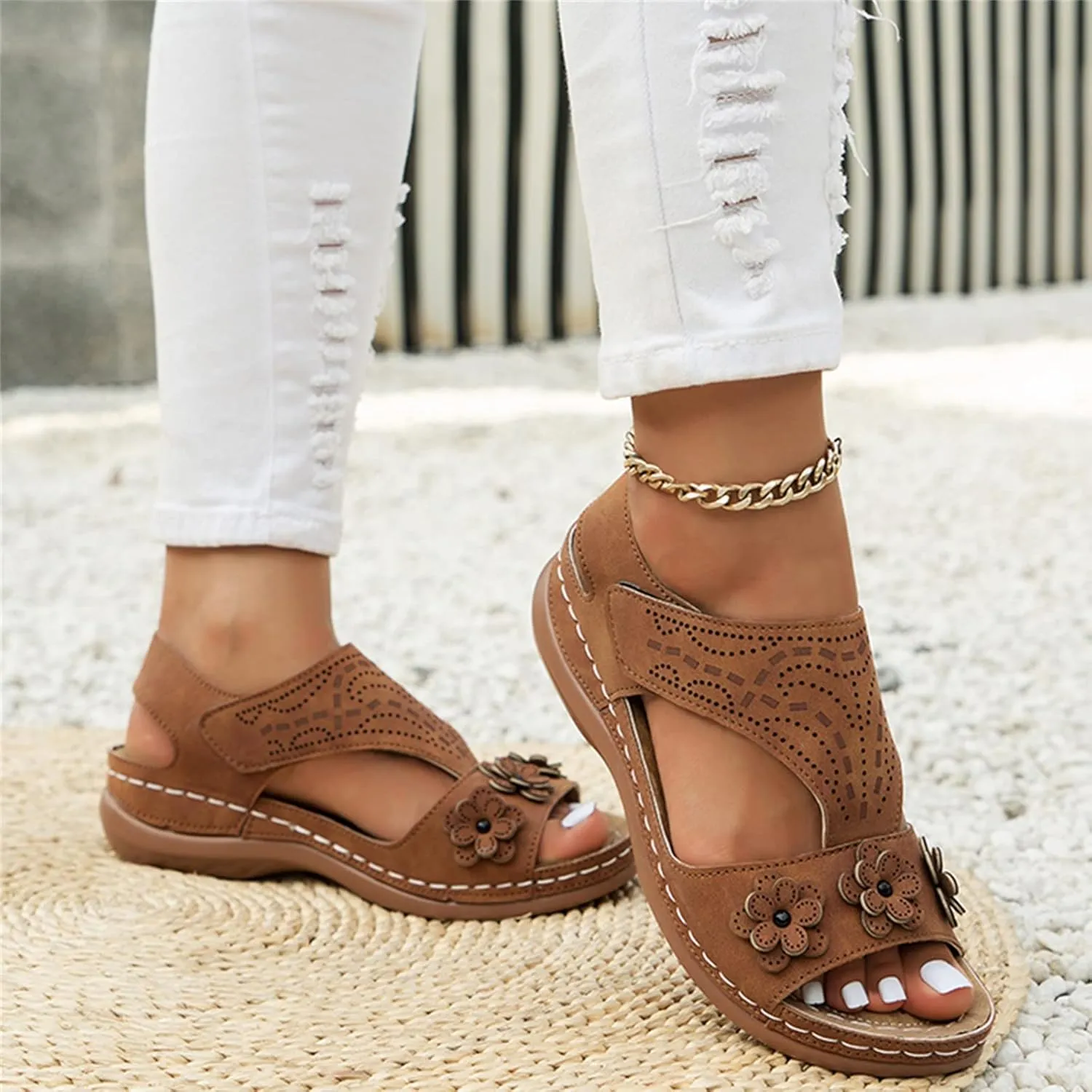 Womens Comfortable Arch Support Sandals Quick Drying Casual Sport Water Sandals for Walking Hiking Summer Beach Outdoor Activities Lightweight Footwear Orthopedic Shoes for Women