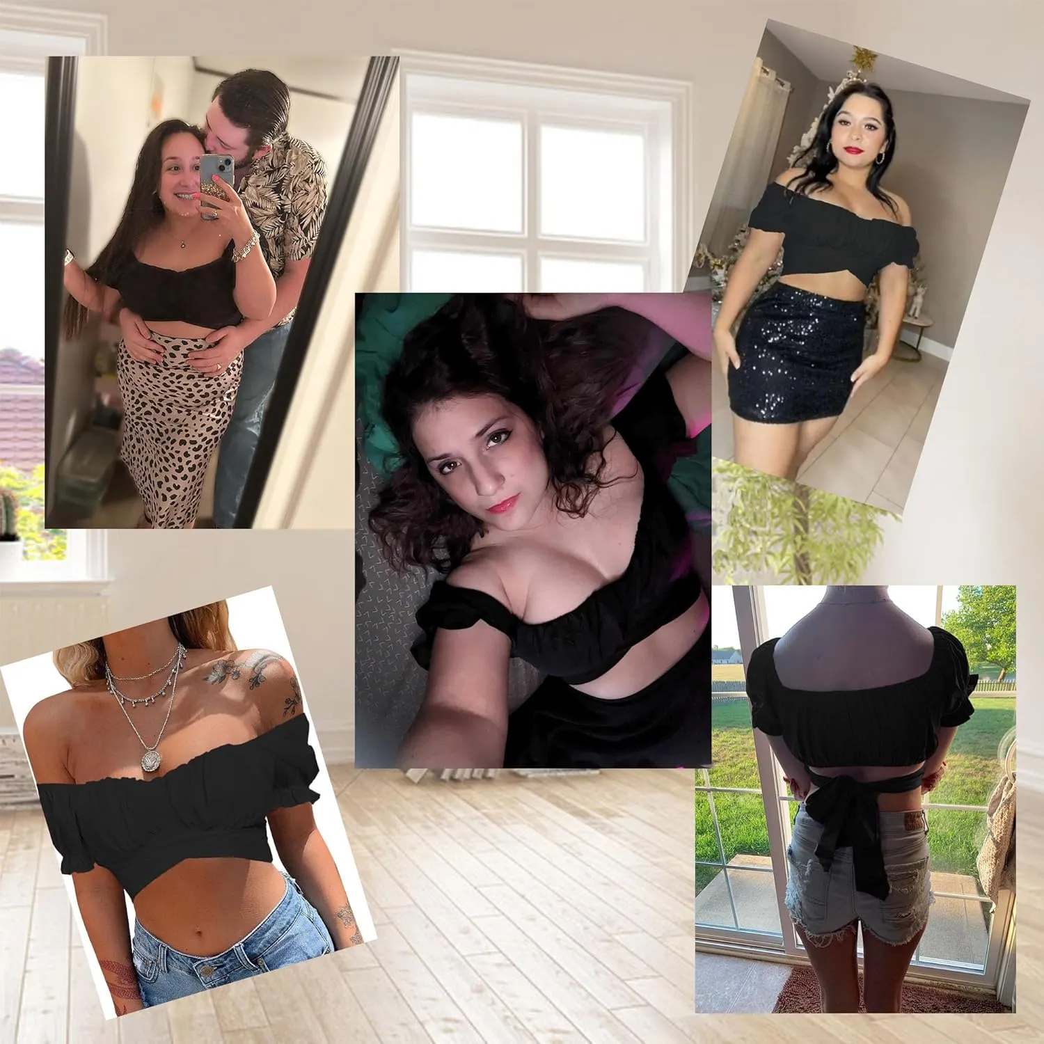 Women's Crop Tops Ruffle Short Sleeve Tie Back Summer Off Shoulder Top Blouse