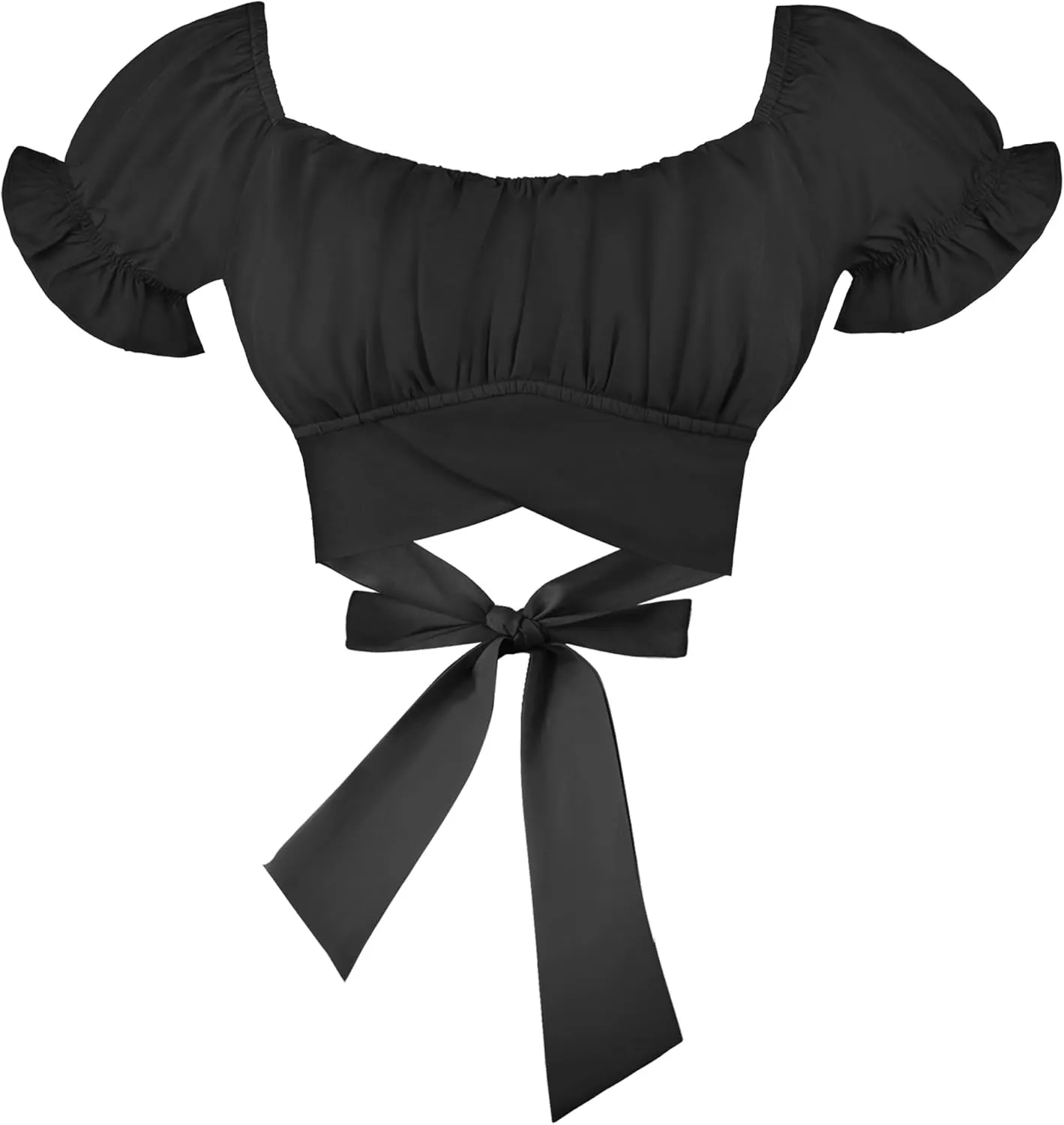 Women's Crop Tops Ruffle Short Sleeve Tie Back Summer Off Shoulder Top Blouse