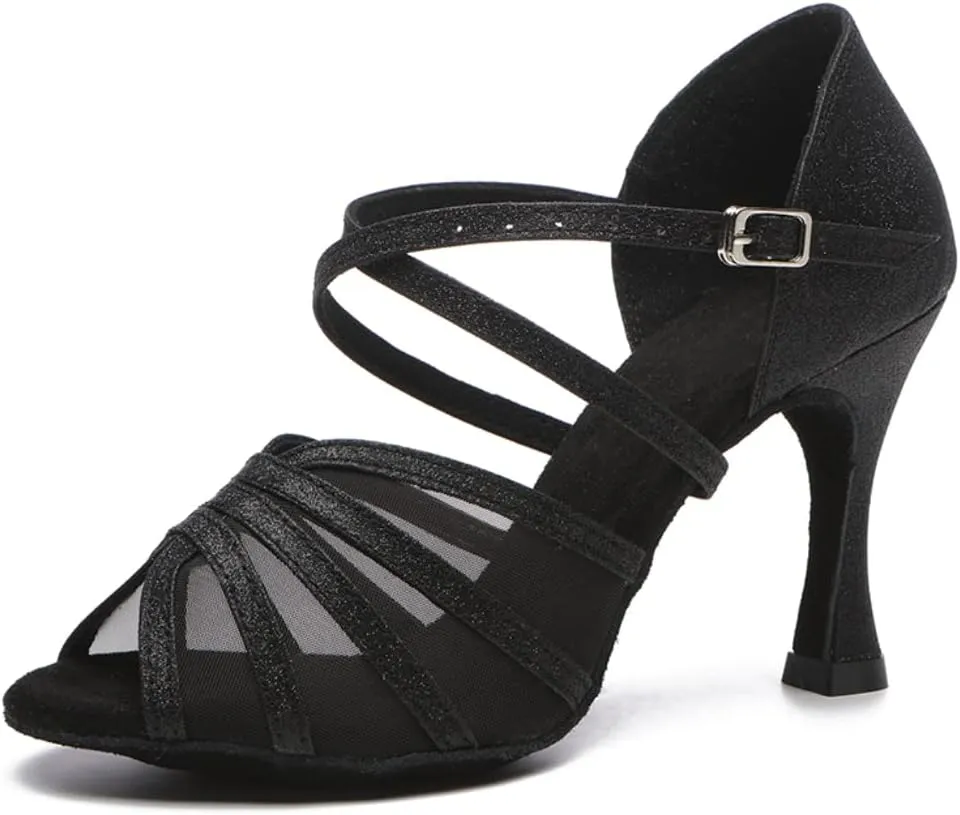 Womens Cross Strap Latin Dance Shoes Open Toe Suede Sole Ballroom Salsa Performance Dancing Shoes