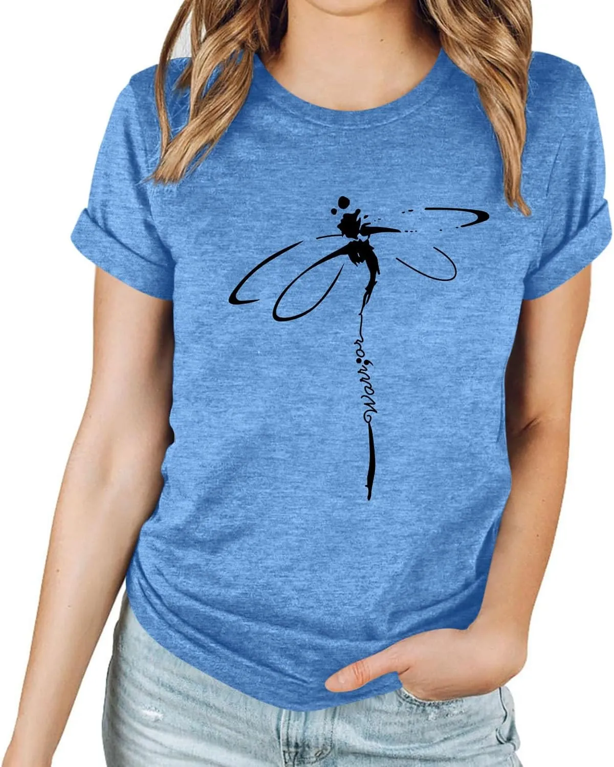 Women's Dragonfly Graphic Tees Trendy Casual Loose Summer Funny Cute Printed Short Sleeve Shirts Tops