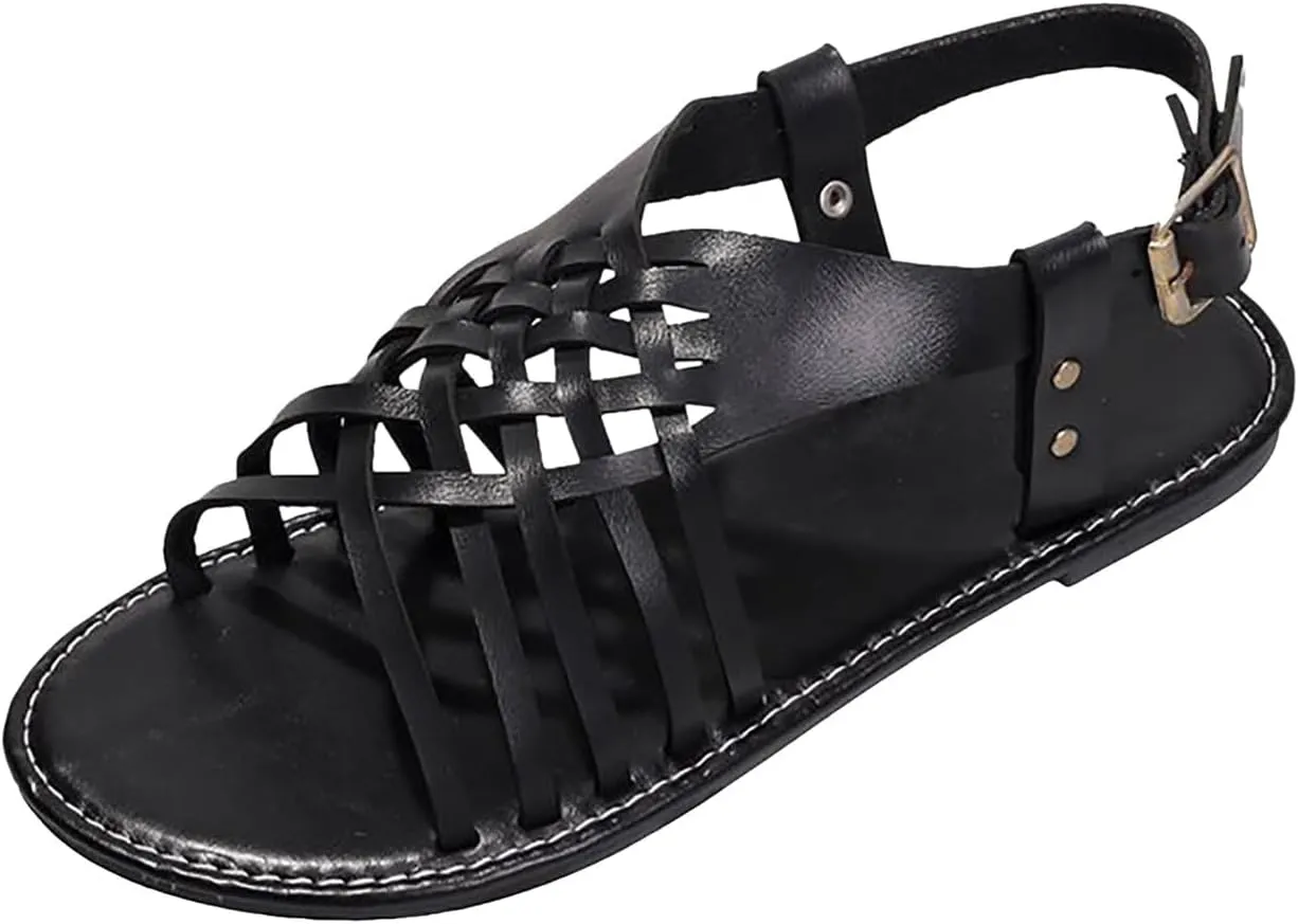 Women's Flat Summer Sandals for Daily Work and Comfort Outdoor Walking,Women's Durable Leather Sandals for Summer Beach,Breatableb,Lightweight,Water Friendly and Non Slip