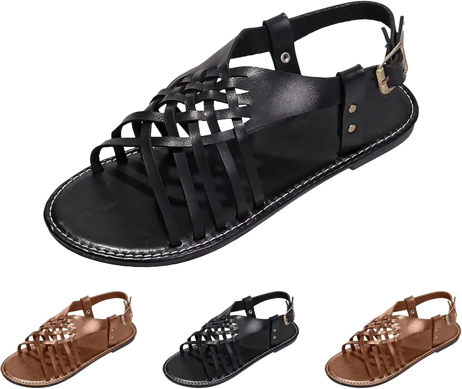 Women's Flat Summer Sandals for Daily Work and Comfort Outdoor Walking,Women's Durable Leather Sandals for Summer Beach,Breatableb,Lightweight,Water Friendly and Non Slip