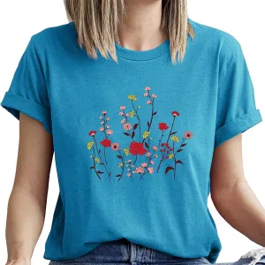 Women's Floral Wildflower Graphic T Shirt Summer Flower Casual Loose Top Cottagecore Short Sleeve Shirts Tees