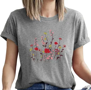 Women's Floral Wildflower Graphic T Shirt Summer Flower Casual Loose Top Cottagecore Short Sleeve Shirts Tees