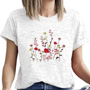 Women's Floral Wildflower Graphic T Shirt Summer Flower Casual Loose Top Cottagecore Short Sleeve Shirts Tees