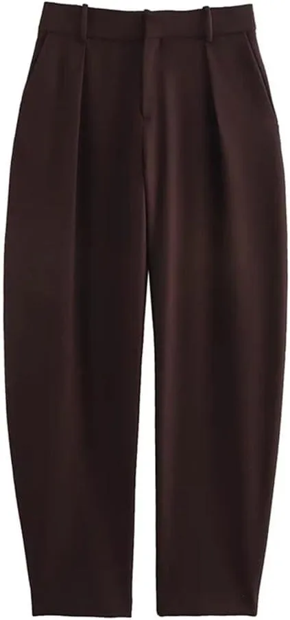 Women's Front Zipper Pleated Flare Pants Vintage High Waist Full Length Trousers