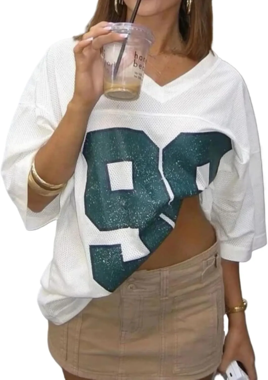 Womens Graphic Tees - Oversized Jersey Summer Top Jersey Top Coquette Clothes Y2k Streetwear Short Sleeve Shirts