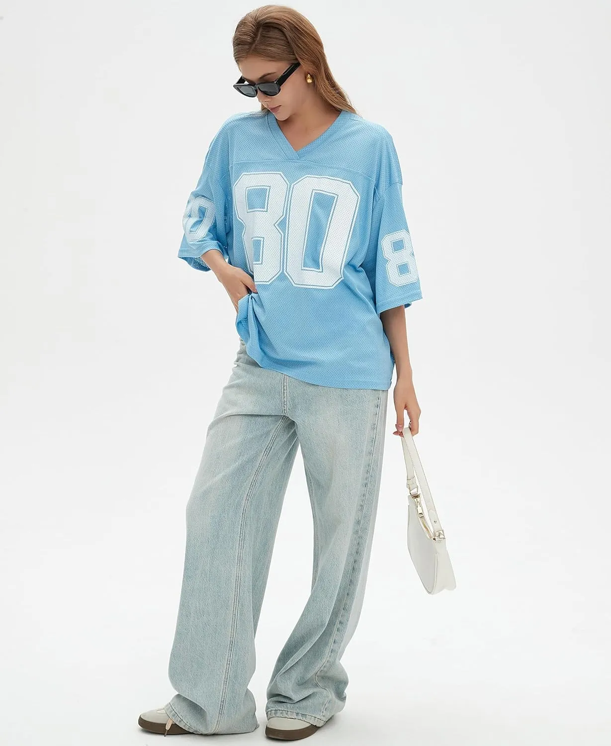 Womens Graphic Tees - Oversized Jersey Summer Top Jersey Top Coquette Clothes Y2k Streetwear Short Sleeve Shirts